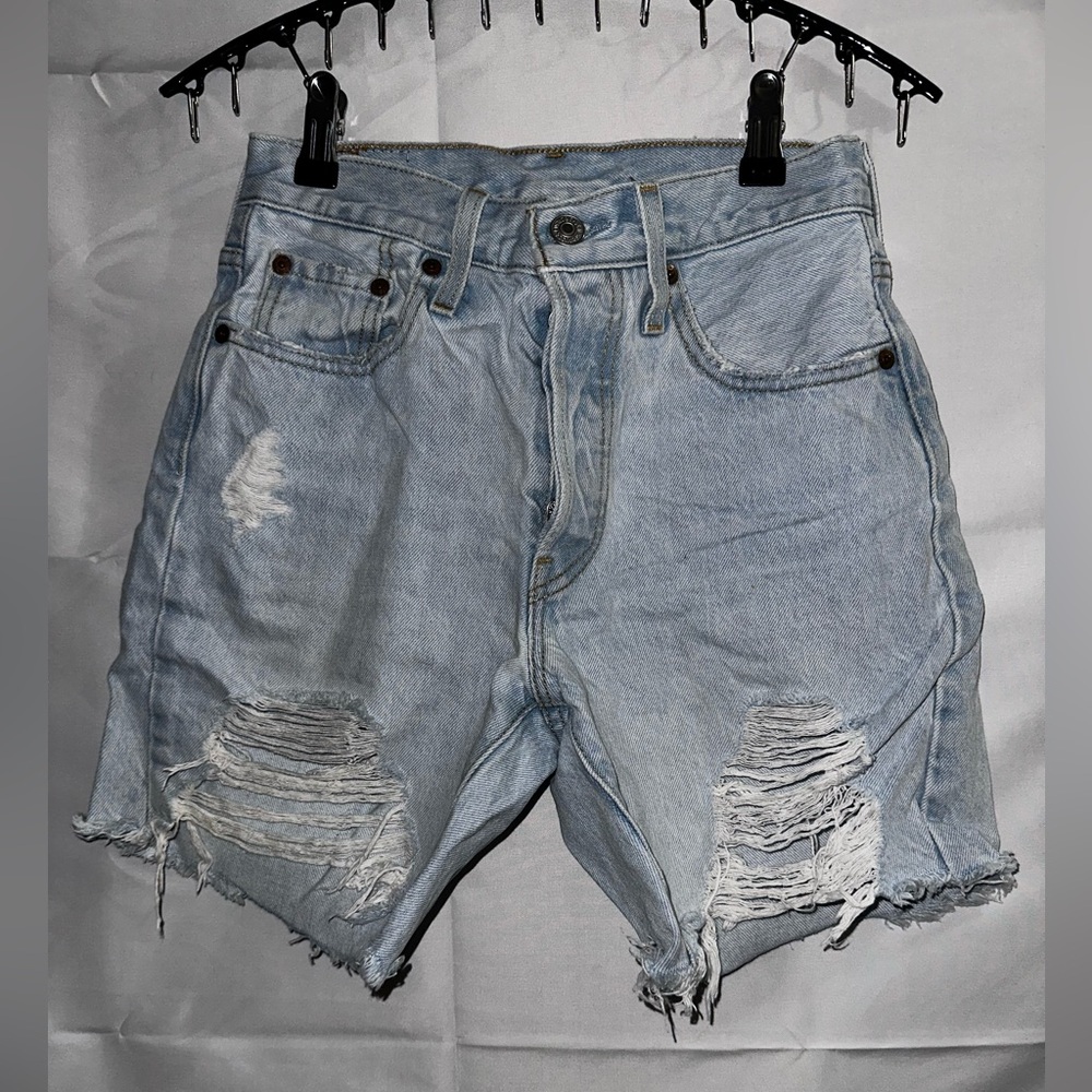 Levi's Light Blue Distressed Denim Shorts